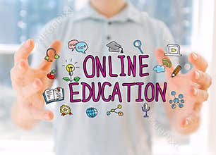 Online Education with man holding his hands