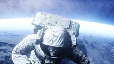 Dead zombie astronaut in space. Cadaver. Realistic 4k animation.