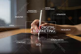 DIgital marketing technology concept. Internet. Online. Search Engine Optimisation. SEO. SMM. Advertising.