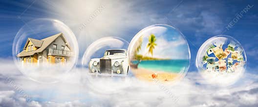 House, car, travel and money