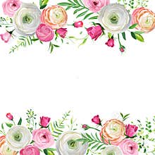 Spring and Summer Floral Frame for Holidays Decoration. Wedding Invitation, Greeting Card Template with Blooming Flowers