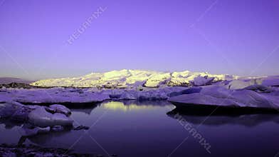 Jokulsarlon glacier lake in ultraviolet at sunrise