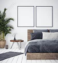 Mock up poster in bedroom interior,ethnic style