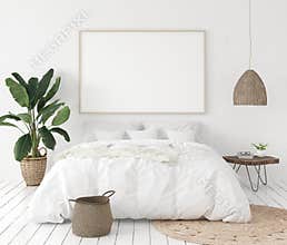 Mock-up poster frame in bedroom, Scandinavian style