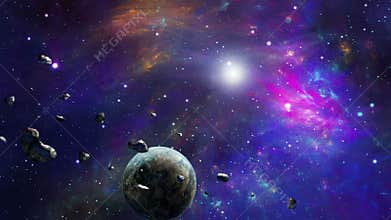 Planet and asteroids rotating around light