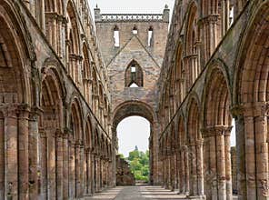 View at ruins of Jedburgh abbey in Scottish borders.