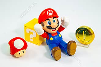 Bangkok, Thailand - March 27, 2016 : Super Mario Bros figure character from Super Mario video game console developed by Nintendo