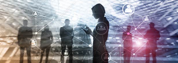 Double exposure people network structure. HR - Human resources management and recruitment concept