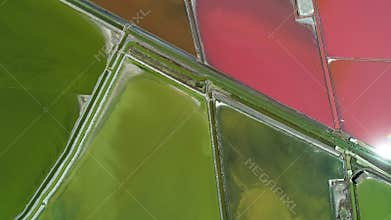 Aerial drone view of salt pans, saltworks near Burgas, Bulgaria