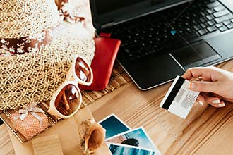 Booking summer vacation online traveling tourism