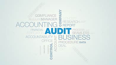 Audit business accounting company finance analysis service success consulting control investment animated word cloud