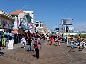 Busy Atlantic City Boardwalk With Crowds of People