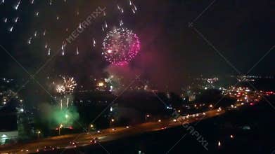 Drone Captures Fireworks Over The Highway