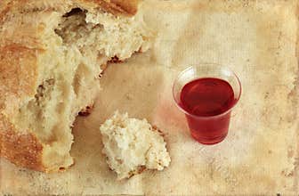 Communion Bread Loaf and Wine Grunge