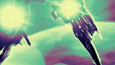 Alien octopus ship is landing to the planet