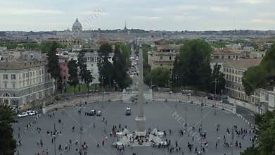 Egyptian obelisk of Ramesses in the centre of Piazza del Popolo, aerial view