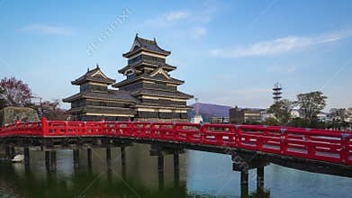Day to Night time lapse video of Matsumoto Castle landmark in Matsumoto city, Nagano, Japan timelapse 4K