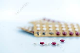 Oral contraceptive pills. Birth control pills. Hormones for contraception. Family planning, hormonal acne, gynecologist concept