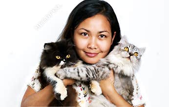 Women with two cats