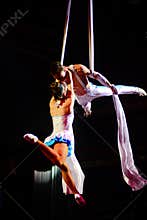 Circus Artists Couple, Acrobats, Aerial Gymnastic Performance