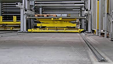 Close-up of fully automated warehouse system moving