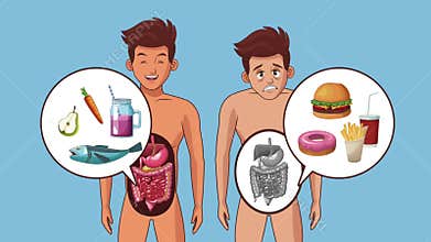 Young man and digestive system HD animation