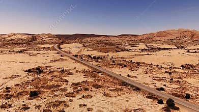Desert in Utah, USA. Scenic landscape. Nature, geology, environment of Utah. View from above, aerial view, drone shot
