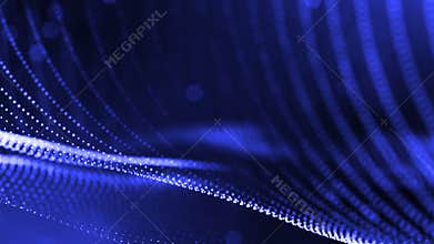 3d blue background with fantastic luminous particles. Looped 3d animation with depth of field, light effects. Modern