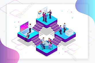 Isometric Analysis data and Investment. Project management, business communication, workflow and consulting. Website and