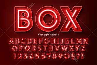 Neon light 3d alphabet, extra glowing font.
