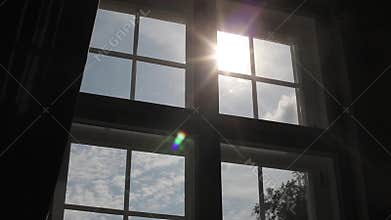 Wooden white frame in old Castle Window
