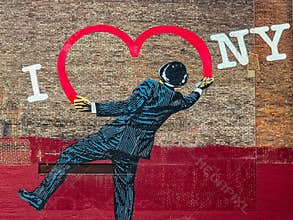New York City, Manhattan, United States - August, 2018 graffiti, I love NY
