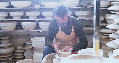 Male potter moulding a clay 4k