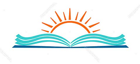 Open book and sun education logo icon.