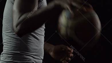 Basket forward dribbling ball, exercising before match, healthy lifestyle