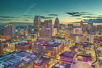 Detroit, Michigan, USA Downtown Skyline at Dusk