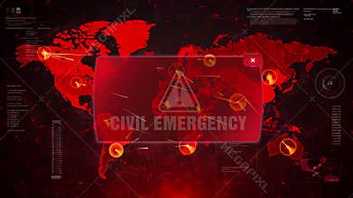 Civil Emergency Alert Warning Attack on Screen World Map Loop Motion.