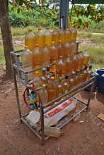 Car petrol in bottles sold at roadside in many poorer Asian countries