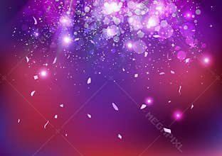 Celebration, party event, stars dust and confetti falling, scatter, explosion sparkle glowing purple concept abstract background