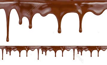 liquid chocolate dripping from cake on white background with clipping path included. High resolution illustration.