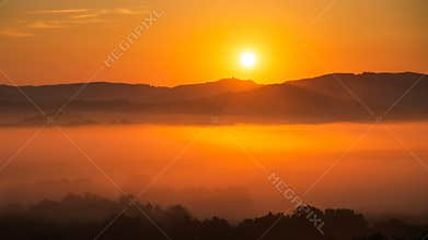 4K Time lapse of sunrise at misty morning, Tuscany, Italy