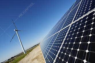 Solar panel and wind turbine