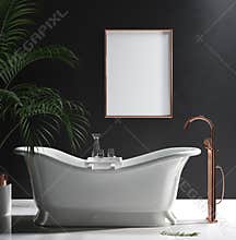 Mock-up poster frame in luxury minimalist bathroom