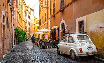 Cozy street in Trastevere, Rome, Europe.