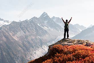 Amazing view on Monte Bianco mountains range with tourist on a foreground