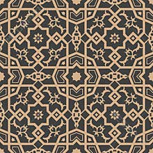 Vector damask seamless retro pattern background polygon geometry cross frame flower kaleidoscope. Elegant luxury brown tone design