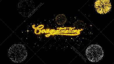 Congratulations golden text blinking particles with golden fireworks display
