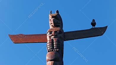 Bird Totem Pole With Crow On It