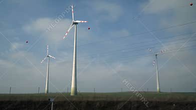 Windmill power turbines generating clean renewable energy Wind power technology