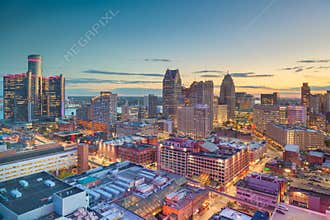 Detroit, Michigan, USA Downtown Skyline at Dusk